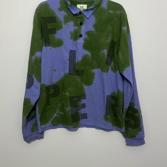 Flipper's Roller Boogie Palace Mens Blue Green Cotton Tie Dye‎ Polo Shirt Medium - Picture 1 of 7